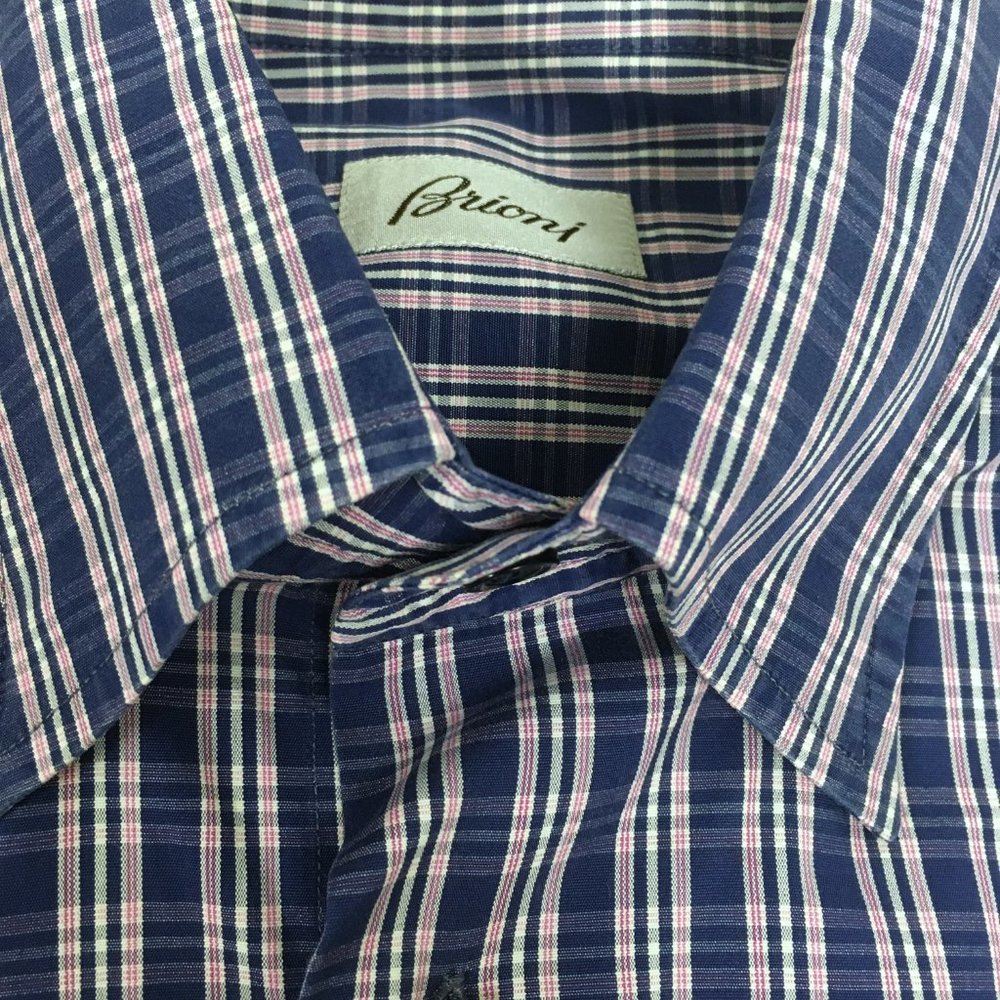 Brioni blue plaid cotton shirt L